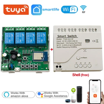 Tuya Smart Wifi Switch Module 12V 24V 220V RF 433 Модуль Дистанционного Управления Прибором 4-Канальное Реле Работает С Alexa Google Home