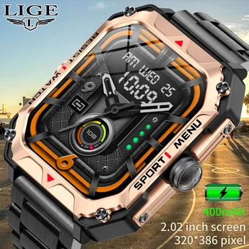 LIGE 2,02-дюймовые Спортивные смарт-часы для фитнеса, мужские Bluetooth-звонки, водонепроницаемые мужские часы, Монитор здоровья для телефона Android ios