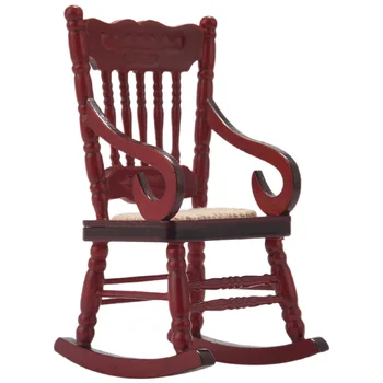 2 шт Игрушечная миниатюрная мебель 1: 12, Деревянные кресла-качалки, игрушечные аксессуары для украшения кукольного домика, красный