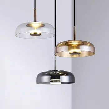 Подвесной светильник из скандинавского стекла, минималистичная светодиодная люстра с одной головкой для гостиной, прикроватной тумбочки в спальне, прикроватного бара, столовой, светильника