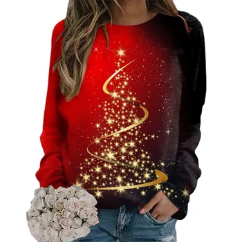 2023 Новое весеннее и осеннее женское Рождественское платье с 3D принтом, круглый вырез, свитер с длинным рукавом, Молодежный забавный узор, Модный повседневный топ