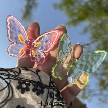 Персональные Преувеличенные Кольца с разноцветными бабочками из смолы для женщин и девочек Летние Каникулы Harajuku Y2K Ювелирный подарок HUANZHI 2023 НОВИНКА