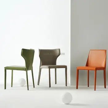 Обеденный стул со спинкой, Итальянское минималистичное кожаное седло, Домашний ресторан, Современный свет, роскошь, устойчивый к царапинам, износостойкий