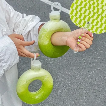 спортивная бутылка для воды с креативным пончиком объемом 500 мл, модный портативный дорожный чайник с ремешком, термостойкая кольцевая чашка для чая
