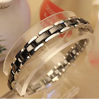Однорядный черно-белый парный керамический браслет из титановой стали для мужчин и женщин