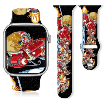 Силиконовый ремешок с принтом Christmas Series 2 для Apple Watch Band S7/6/5/4/3/2/1 8 Модный браслет Ultra 38/40/41 мм 42/44/45/49 мм