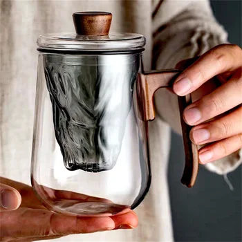 Термостойкая стеклянная чашка для чая объемом 600 мл с деревянной ручкой, чашка для разделения воды, Офисная фильтрованная кружка для чаепития