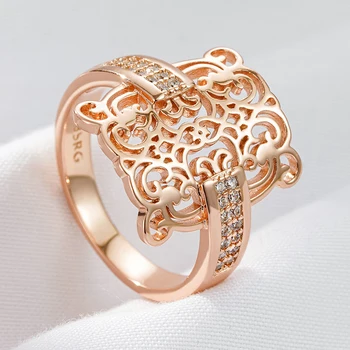 Wbmqda, Роскошное Уникальное кольцо с широким вырезом Для женщин, Розовое золото, серебро 585 пробы, Белый Натуральный циркон, Этнические свадебные украшения