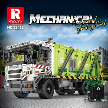 Reobrix22022 power engineering мусоровоз с дистанционным управлением, строительный блок, модель, головоломка, игрушка для сборки