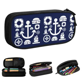 Пенал Navy Sailor Element, Милый компас, якорь, Синяя коробка для ручек, сумка для девочек и мальчиков, Вместительные школьные принадлежности, Косметические пеналы