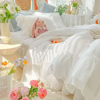 Сказочная принцесса, Стеганое одеяло, 4 шифоновых двухслойных марлевых края, чистый цвет, Свежее постельное белье, Юбка для кровати