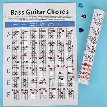 Диаграмма басовых аккордов, обучающий плакат с аккордами, Справочный плакат 210x1x280 мм / 410x1x570 мм для учителей и студентов