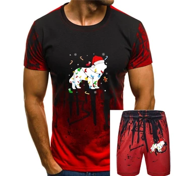 Футболка для влюбленных-Мужская футболка-Черный подарок, Милая собачка, Рождественские огни Ньюфаундленда