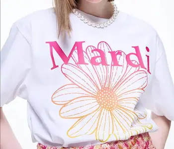 Новинка 2023 года, футболка Mardi 마르디, летние футболки с цветочным принтом, женские футболки с круглым вырезом и ромашкой, уличная одежда