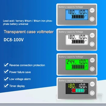 DC8-100V ЖК-цифровой вольтметр Индикатор емкости батареи Измеритель процентного отображения панели Напряжение Сигнализация температуры Белый корпус