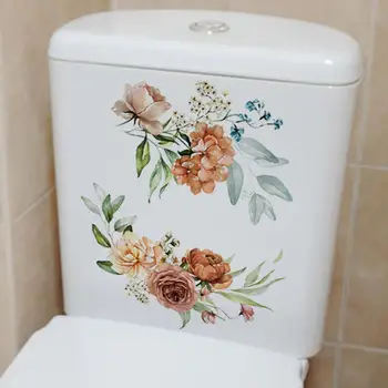 Красочная цветочная наклейка на туалет, съемная самоклеящаяся наклейка из водонепроницаемого ПВХ для художественного оформления стен ванной комнаты