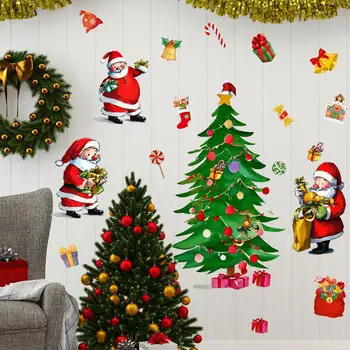 Наклейка на стену, Праздничное Веселое Рождество, Санта-Клаус, Снежинки, Клейкие Узоры, Создающие атмосферу, Наклейки на стены, ПВХ Винил, Новый Год