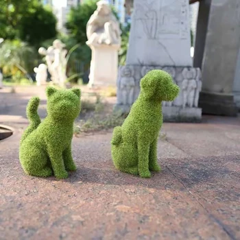 Статуэтки милых собак во дворе, имитация зеленой травы, стекающиеся украшения для щенков, фигурки кошек из мха, травы, Садовый декор