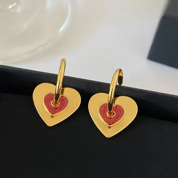 Популярный дизайнерский бренд, съемные золотые серьги в виде красного сердца, женские роскошные ювелирные изделия, подарок для вечеринки, тренд, Япония, Корея
