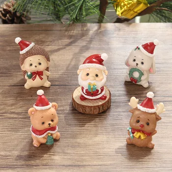 Украшение из смолы Санта-Клауса, креативный подарок для дома, Мультяшные поделки с маленькими животными