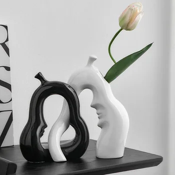 Керамическая ваза с гальваническим покрытием в скандинавском стиле, ваза с абстрактной фигурой, эстетичный декор комнаты, Аксессуары для украшения офисного стола
