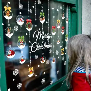 Сезонная наклейка на окно для домашнего декора, праздничные рождественские наклейки на окна, самоклеящиеся наклейки со снеговиком и Санта-Клаусом, водонепроницаемые