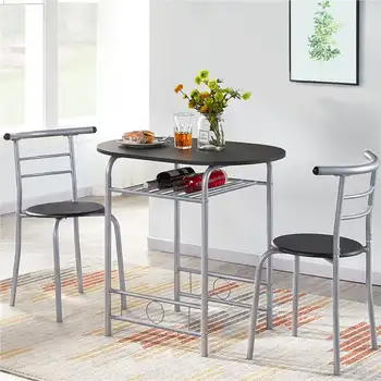 современный обеденный набор из 3шт с 1 круглым столом и 2 стульями для дома, черный, 13,9 фунтов, 31,50x21,00x29,00 дюймов