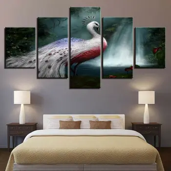 Водопад с птицей Фламинго, Абстрактная картина на холсте, Настенный арт-декор, плакат с HD-принтом, домашний декор, без рамок, 5 штук