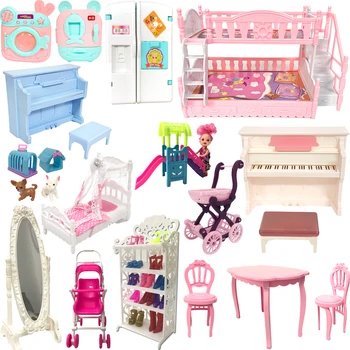 Аксессуары для кукол NK Mix, Модная мебель, кровать, зеркало, холодильник, обеденный стул, Вешалка для обуви, Кукольный домик для кукольных игрушек Barbie JJ