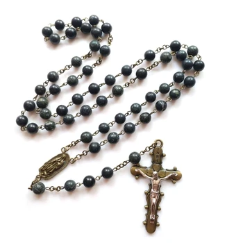 367A Ожерелье из натуральных зеленых бусин, четки, Католические ожерелья с подвесками для женщин, украшения для медитации, христианские Религиозные