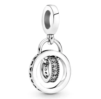 Аутентичные круги с логотипом Moments из стерлингового серебра 925 пробы с хрустальными подвесками-шармами Подходят для браслетов и ожерелий Pandora