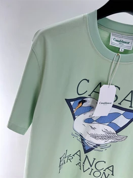 Новый стиль 
 Футболка Casablanca Для мужчин и женщин, футболка с треугольным принтом Лебедя, Черная Белая футболка Casablanca С биркой