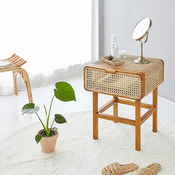 Корея Ins Прикроватный журнальный столик из ротанга из массива дерева в Скандинавском стиле, простой современный небольшой шкаф для хранения вещей в спальне в стиле ретро в семье