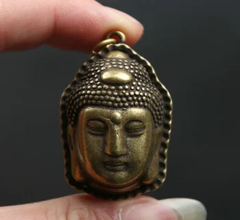 42 мм маленький сувенир из китайской бронзы Буддизм Подвеска в виде головы Будды Шакьямуни Амитабхи