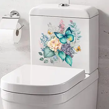 Высококачественные наклейки для туалета из ПВХ, наклейки для туалета, акварельные наклейки на стену с цветами в виде пионов и бабочек, прочный водонепроницаемый декор для ванной комнаты