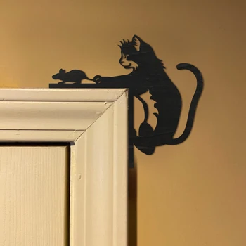 1 шт. черное деревянное украшение дверной рамы с рисунком кота на Хэллоуин, подходящее для оформления дверной рамы, окна.