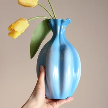 Современная уникальная синяя ваза для сухих цветов, украшения для дома, керамические вазы, украшение для стола в гостиной, Фарфоровая бутылка для цветов