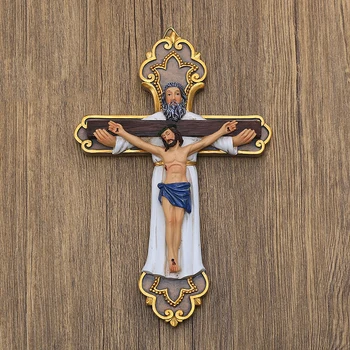 Статуэтка распятия Святой Троицы, статуэтки Иисуса Христа на кресте из смолы, настенное украшение, религиозный молитвенный подарок ручной работы
