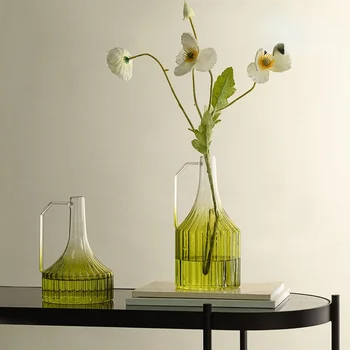 Простой и современный ins ветер зеленый градиент вертикальный узор стеклянная ваза для цветов гидропонные украшения для дома