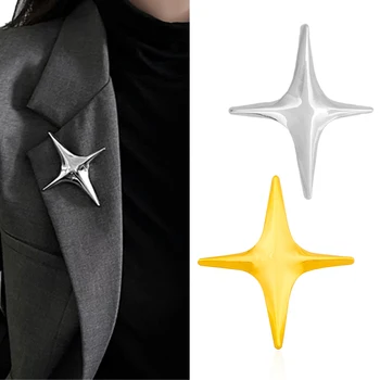 2023 Модная брошь в виде креста и звезды в стиле панк-рок серебристого цвета, металлические булавки с четырехконечной звездой на лацкане для женщин, мужская рубашка, ювелирные изделия для свитеров