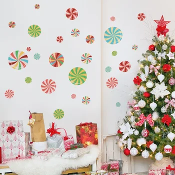 Красочные рождественские наклейки с конфетами на стену, Декоративные наклейки на стену в гостиной, Клейкие наклейки на стену