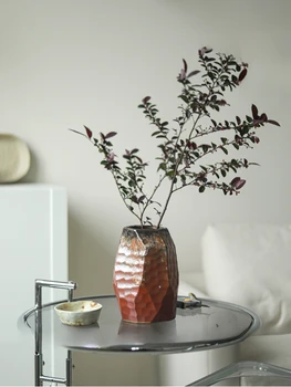 Продукт можно настроить.Керамическая ваза в форме ретро, цветочная композиция, глиняный кувшин для гостиной, ощущение высокого класса.