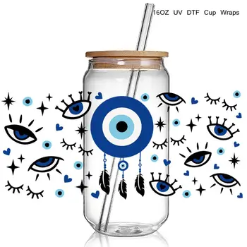 Дизайн Blue Eye, DTF, УФ-обертывания, наклейки на чашки, Крутая Персонализация, УФ-обертывание, Переводная наклейка, Пользовательские этикетки, Водонепроницаемые