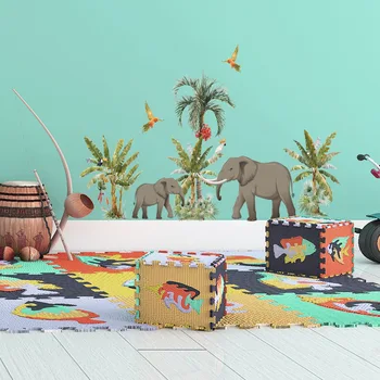 Наклейки на стену с тропическим зеленым слоном и Жирафом Можно снять, наклейки для украшения гостиной, детской, торгового центра