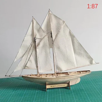 1:87 Бен Джамин У. Лэтем Парусный спорт Модель корабля для сборки своими руками Классическая деревянная лодка Отделка деревом