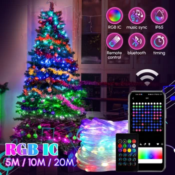 Приложение Smart RGB IC Christmas Fairy String Light с управлением по Bluetooth, Декор Рождественской елки, огни для вечеринки, кемпинга на открытом воздухе 2024