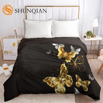 Роскошный пододеяльник с застежкой-молнией, стеганое одеяло, пододеяльник с 3D черно-золотой бабочкой, постельное белье для свадьбы