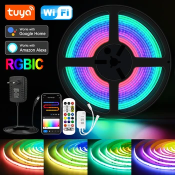 Tuya WiFi Smart RGBIC COB Светодиодные Ленты S 5 М 3 М 720 Светодиодов/м Полноцветная Гибкая Dreamcolor RGB Светодиодная Лента Bluetooth Пульт Дистанционного Управления