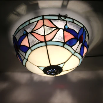 LongHuiJing 12-дюймовый абажур из витражного стекла с 2 лампами Потолочный светильник Tiffany Lighting для скрытого монтажа