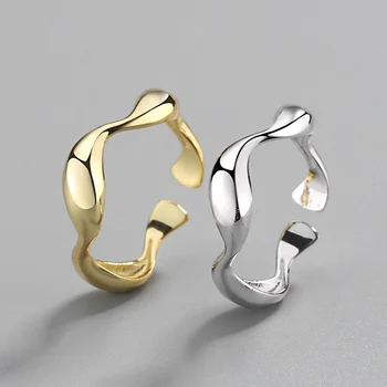 Япония и Южная Корея Кольцо из стерлингового серебра S925 Женская мода с нерегулярным волнистым рисунком, гладкое открытое покрытие золотом